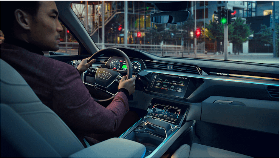 Interior view of a man sat in an Audi e-Tron