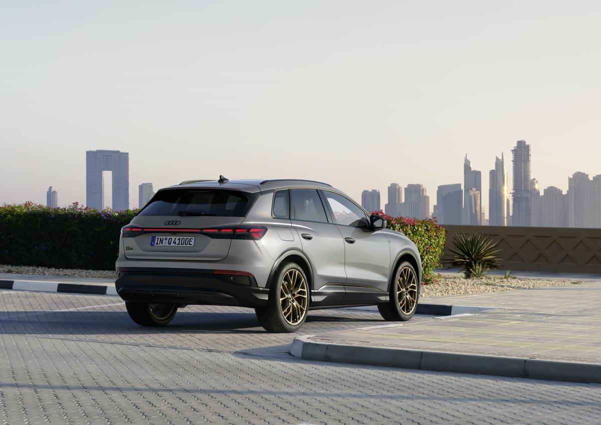 Silver Q4 e-tron rear side view