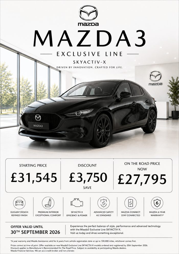 Used ~ Mazda Mazda3 Mazda3 2.0 186ps Exclusive-Line ~ at Gravells
