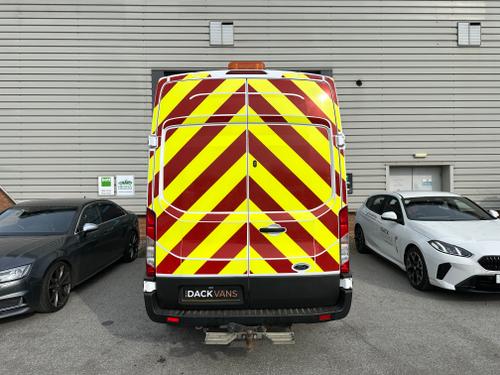 Used 2023 Ford Transit L3H3 130ps RWD, Utility, Workshop, Civils, Tow bar Towing Axle, Brand new Metal Racking Only 20,000 Miles White at Dack Vans