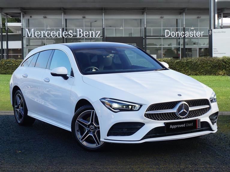 Used 2021 MERCEDES-BENZ CLA Class 1.3 CLA250e 15.6kWh AMG Line (Premium Plus) Shooting Brake 5dr Petrol Plug-in Hybrid 8G-DCT Euro 6 (s/s) (218 ps) White at JCT600