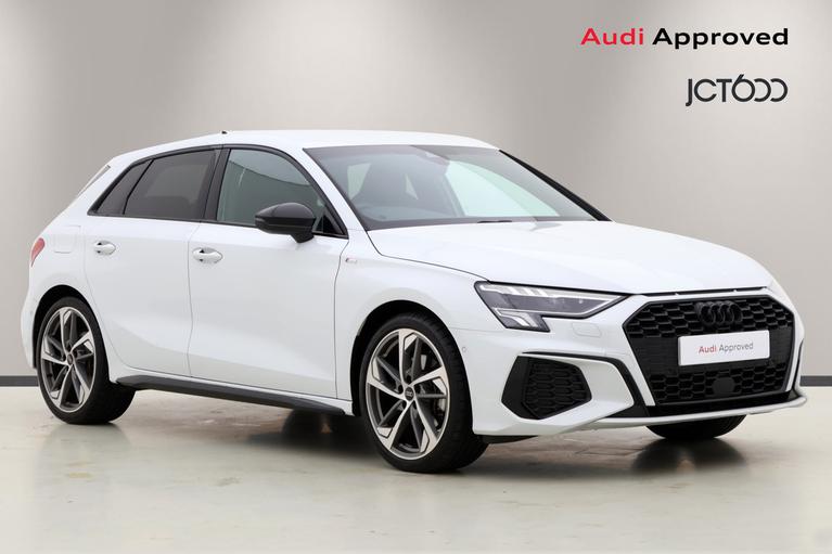 Used 2023 Audi A3 1.5 TFSI 35 Black Edition Sportback 5dr Petrol S Tronic Euro 6 (s/s) (150 ps) White at JCT600