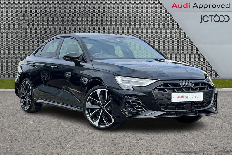 Used 2024 Audi A3 S3 2.0 TFSI Black Edition Saloon 4dr Petrol S Tronic quattro Euro 6 (s/s) (333 ps) Mythos black, metallic at JCT600