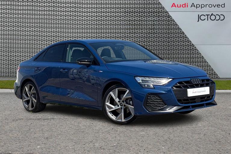 Used 2025 Audi A3 1.5 TFSI 35 Black Edition Saloon 4dr Petrol S Tronic Euro 6 (s/s) (150 ps) Blue at JCT600