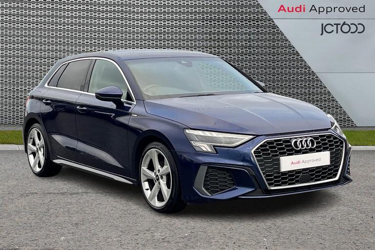 Used 2022 AUDI A3 2.0 TDI 35 S line Sportback 5dr Diesel S Tronic Euro 6 (s/s) (150 ps) Navarra Blue Metallic at JCT600