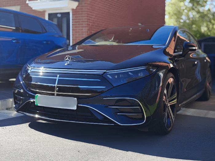 Blue Mercedes-Benz EQS Overview Shot