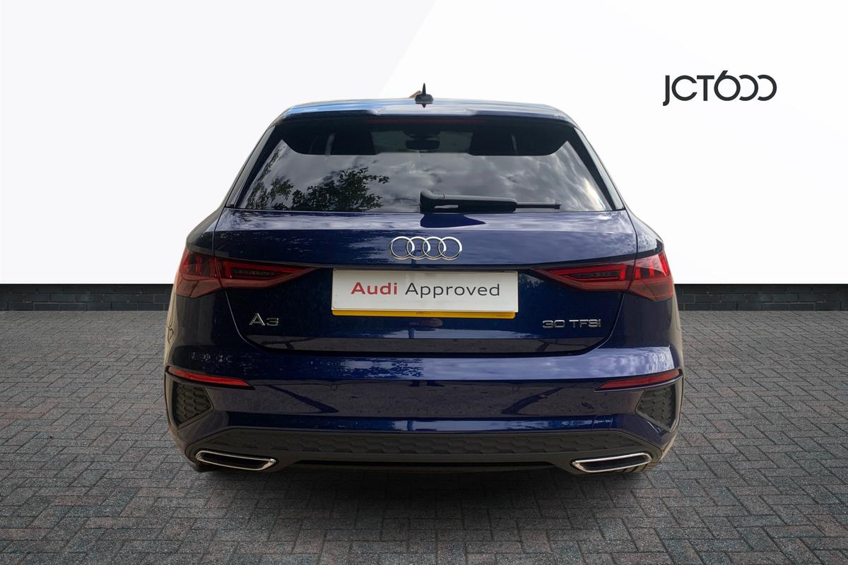 2022 Audi A3 30 TFSI S line 5dr £27,000 3,629 miles Navarra blue, metallic JCT600
