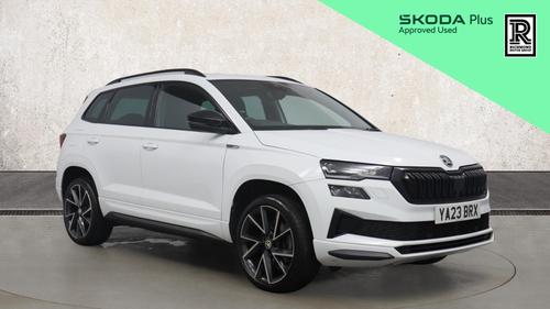 Used 2023 Skoda KAROQ 1.5 TSI ACT SportLine SUV 5dr Petrol DSG Euro 6 (s/s) (150 ps) White at Richmond Motor Group