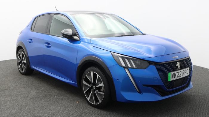 Used 2022 Peugeot E-208 50kWh GT Premium Hatchback 5dr Electric Auto (136 ps) VERTIGO BLUE at Hawkins Motor Group