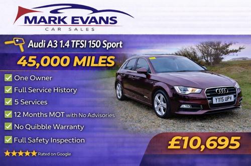 2015 A3 1.4 TFSI 150 SPORT 5DR PETROL 45,000 MILES MANUAL ONLY 10,695 VIEW... photo