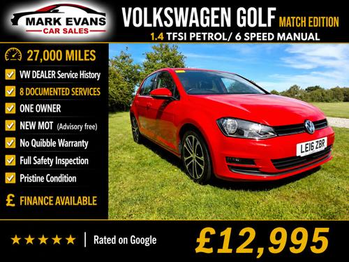 2016 VOLKSWAGEN GOLF 1.4 TSI 125 MATCH EDITION 5DR PETROL 27,000 MILES MANUAL ONLY 12,995... photo