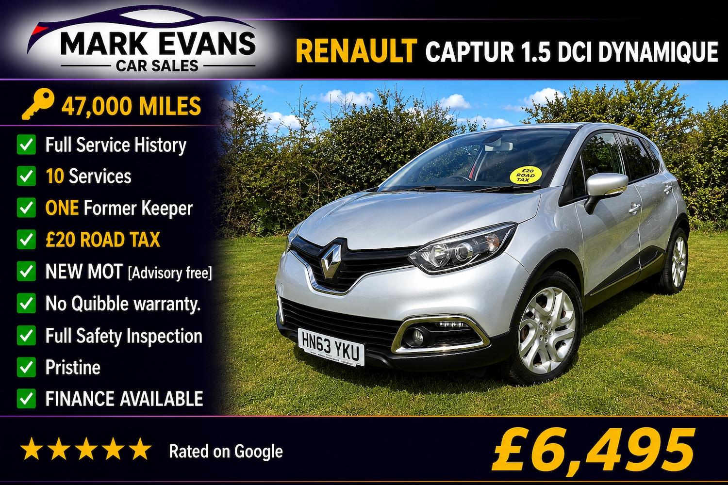 RENAULT CAPTUR 1.5 DCI 90 DYNAMIQUE MEDIANAV ENERGY 5DR DIESEL 47,000 MILES MANUAL ONLY...