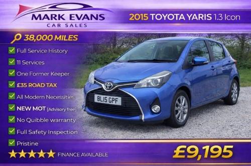 2015 TOYOTA YARIS 1.33 VVT I ICON 5DR PETROL 38,000 MILES MANUAL ONLY 9,195 VIEW... photo