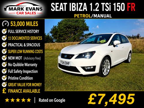 2014 SEAT IBIZA 1.2 TSI FR 5DR PETROL 53,000 MILES MANUAL ONLY 7,495 VIEW DETAILS... photo