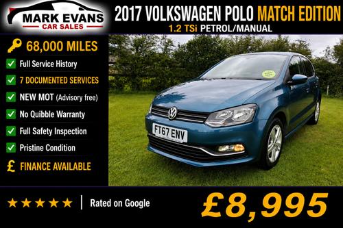 2017 VOLKSWAGEN POLO 1.2 TSI MATCH EDITION 5DR PETROL 68,000 MILES MANUAL ONLY 8,995 VIEW... photo