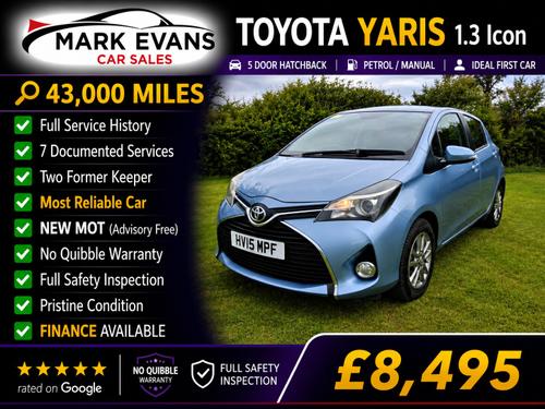 2015 TOYOTA YARIS 1.33 VVT I ICON 5DR PETROL 43,000 MILES MANUAL ONLY 8,495 VIEW... photo